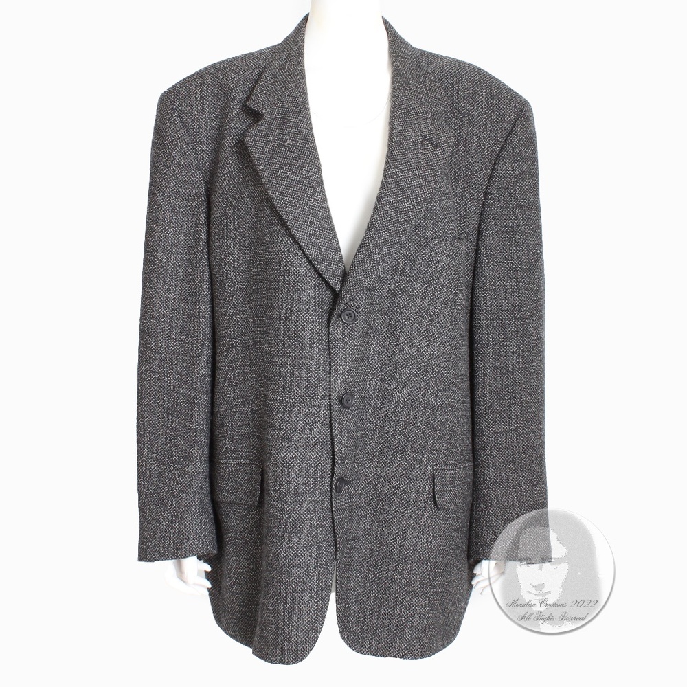 Yves Saint Laurent Blazer Jacket Mens Worsted Wool Black White Knit Vintage YSL